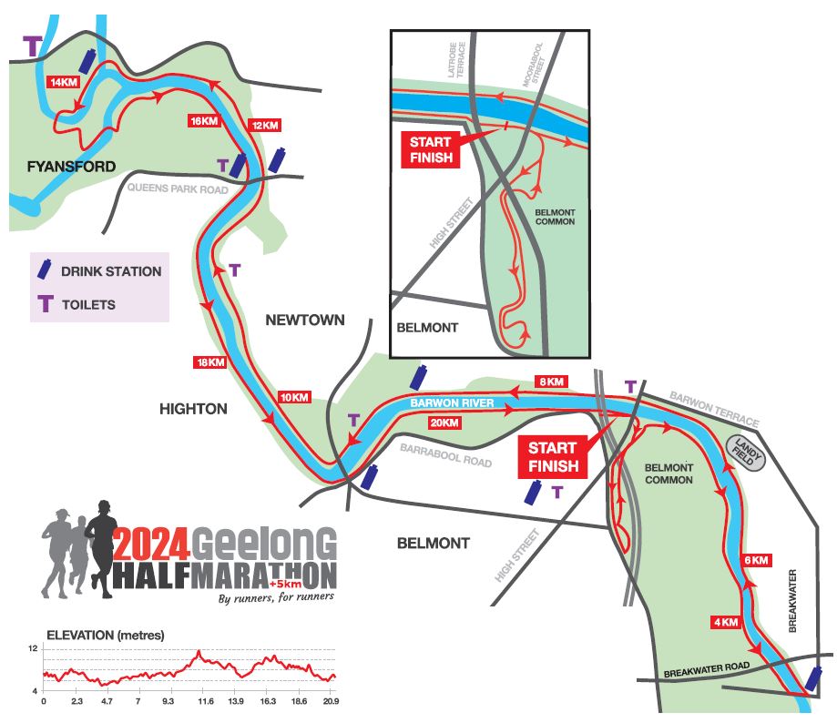 Geelong Half Marathon 21km map